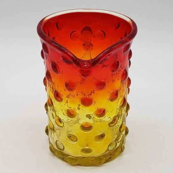 Mini Amberina Vintage Hand Blown Hobnail Glass Pitcher or Vase w/Applied Handle - Picture 6 of 14